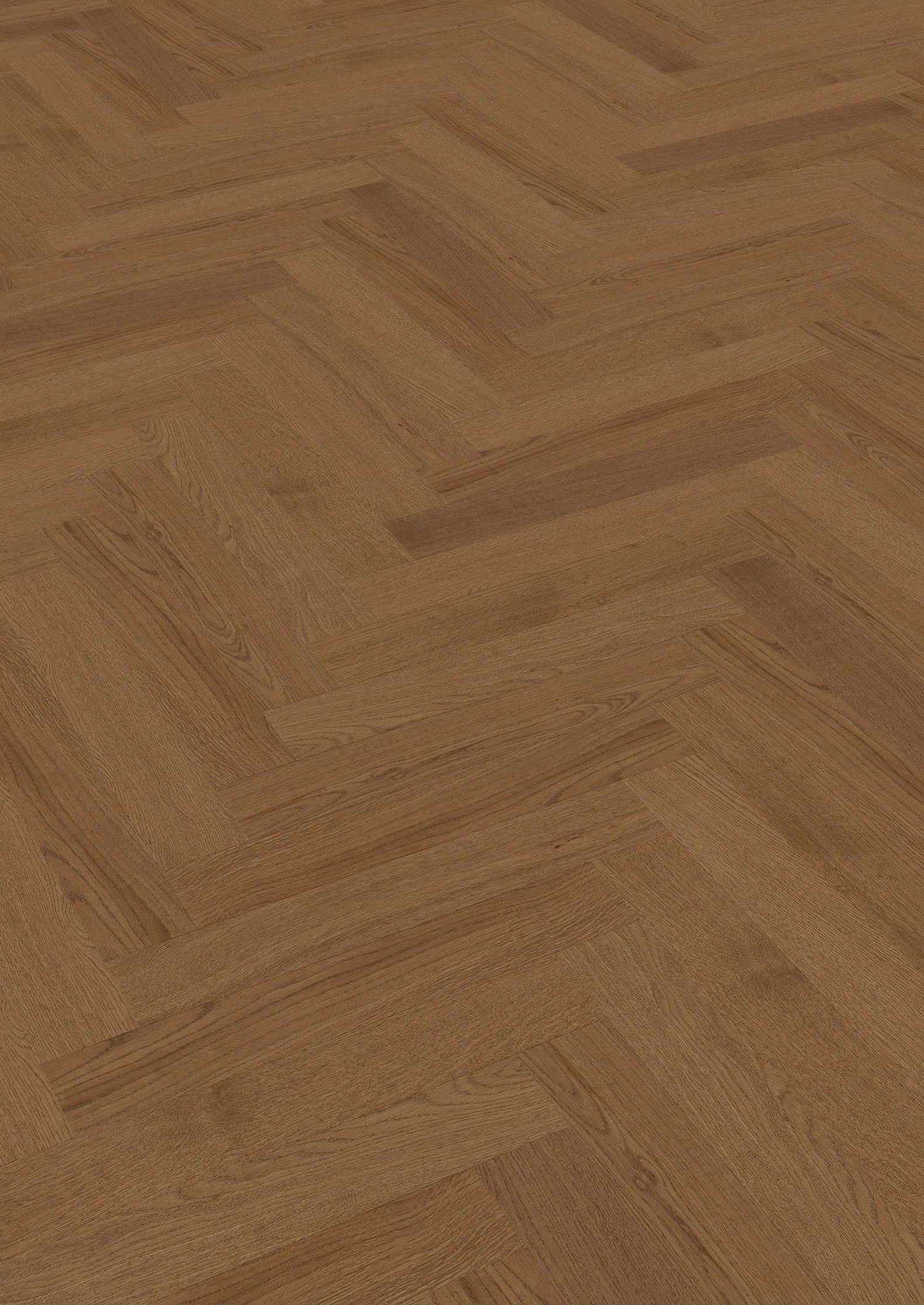 Nahaufnahme eines Bodens mit Fischgrätmuster, Dielen aus mittelbraunem Holz mit sichtbarer Maserung, ebenmäßig und hochwertig, natürliche Holzstrukturen.