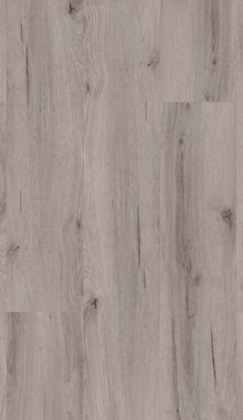 Eine Oberfläche mit Holzoptik in hellem Grau, sichtbare Maserungen, vereinzelte Astlöcher und feine Linienmuster